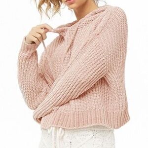 POL Pink Chenille Hooded Pullover sweater